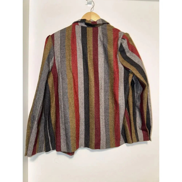 Vintage JBJ Womens Wool Open Front Jacket Blazer Striped Artsy Pockets Size 18 - Picture 7 of 8